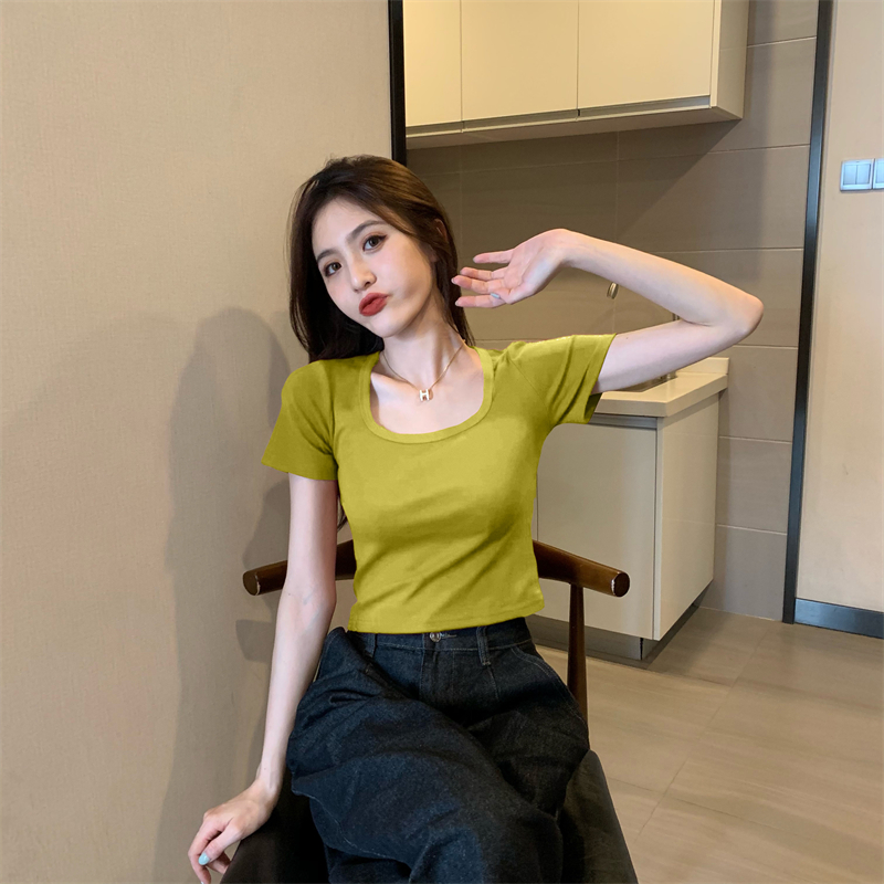Navel Korean style T-shirt short summer tops for women