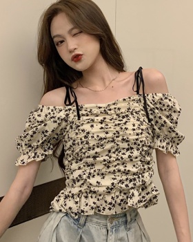 Chiffon puff sleeve summer floral sexy tops