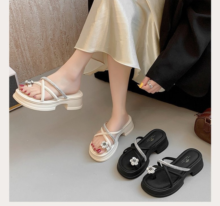 Rhinestone fashion slippers thick crust sandals for women