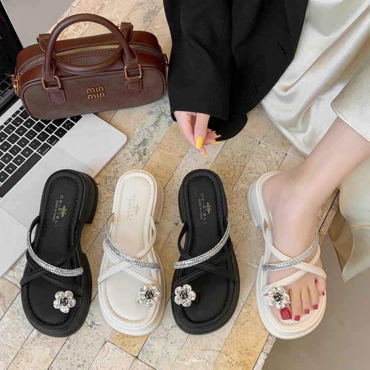 Rhinestone fashion slippers thick crust sandals for women
