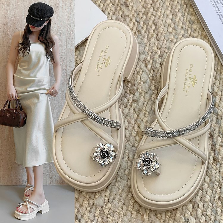 Rhinestone fashion slippers thick crust sandals for women