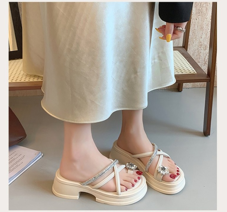 Rhinestone fashion slippers thick crust sandals for women