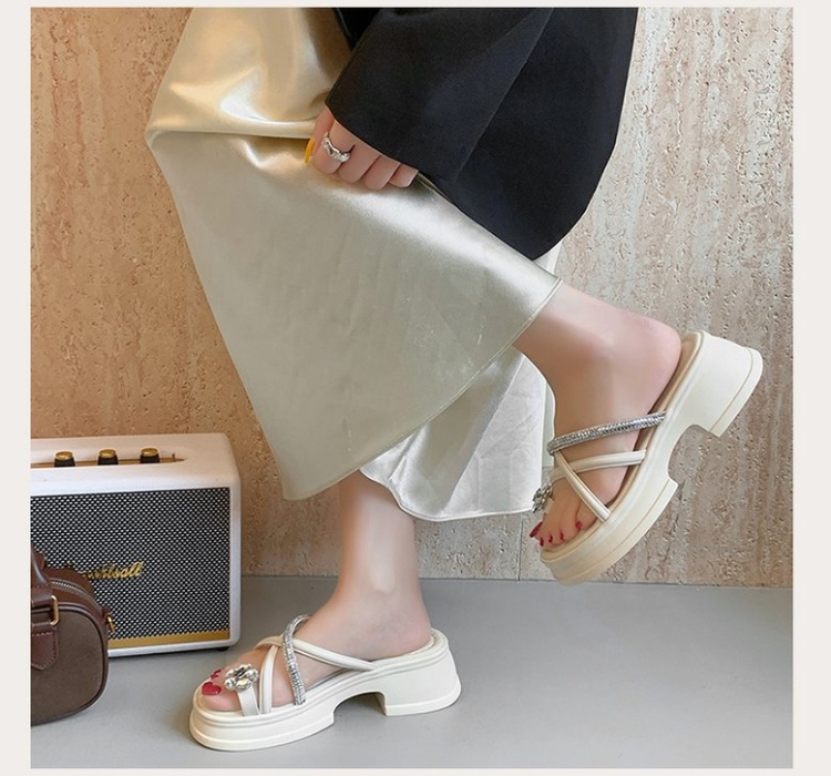 Rhinestone fashion slippers thick crust sandals for women