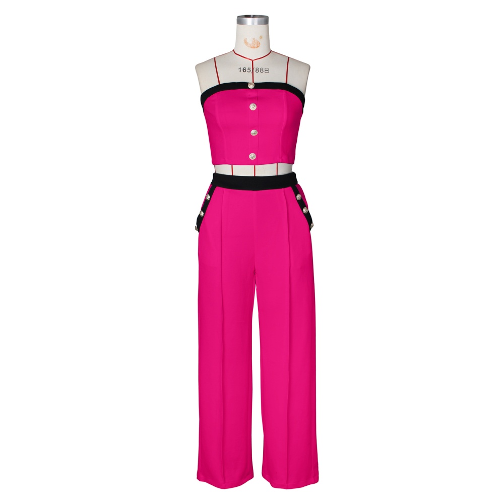 Mixed colors wrapped chest decoration long pants a set