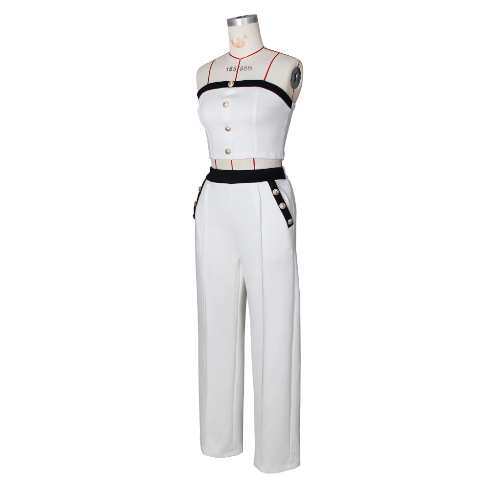 Mixed colors wrapped chest decoration long pants a set