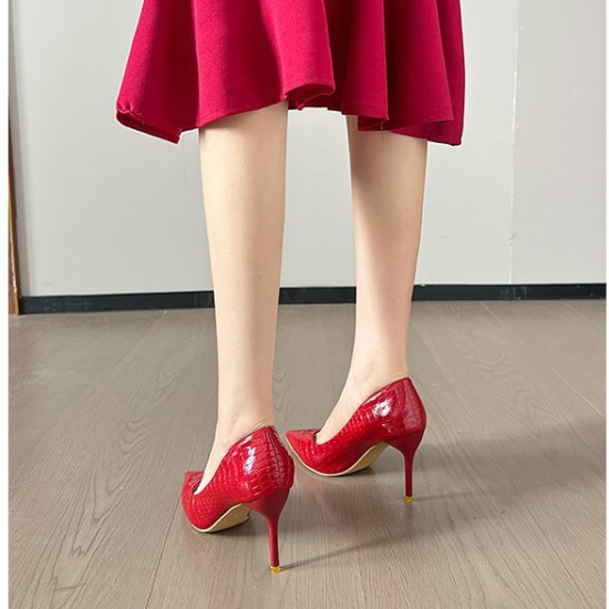 Apricot pointed wedding shoes low high-heeled shoes for women