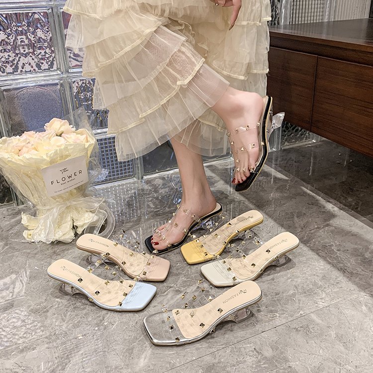 Square head rivets shoes slipsole slippers for women
