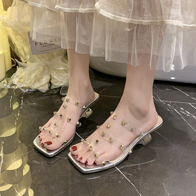 Square head rivets shoes slipsole slippers for women