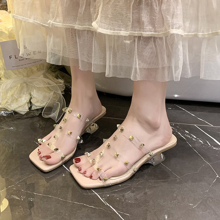 Square head rivets shoes slipsole slippers for women