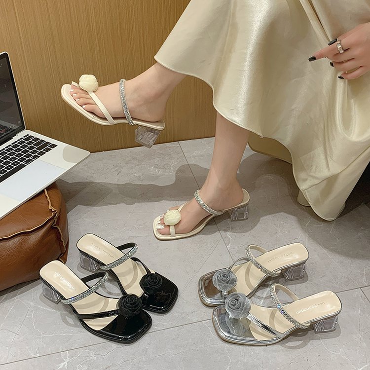 Square head fashion slippers thick shoes for women