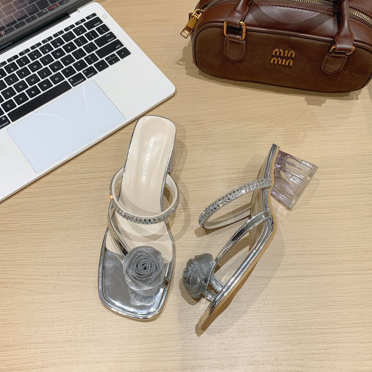 Square head fashion slippers thick shoes for women