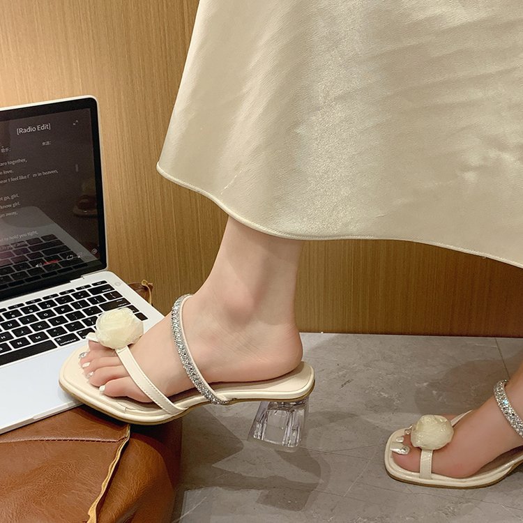 Square head fashion slippers thick shoes for women