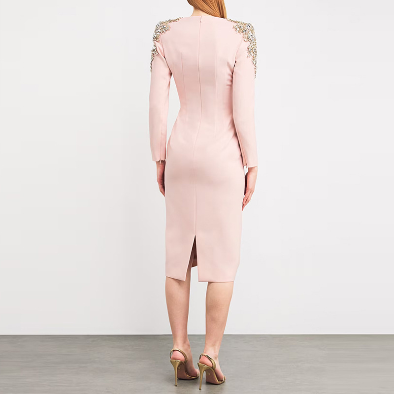 Long sleeve fashion long rhinestone European style dress