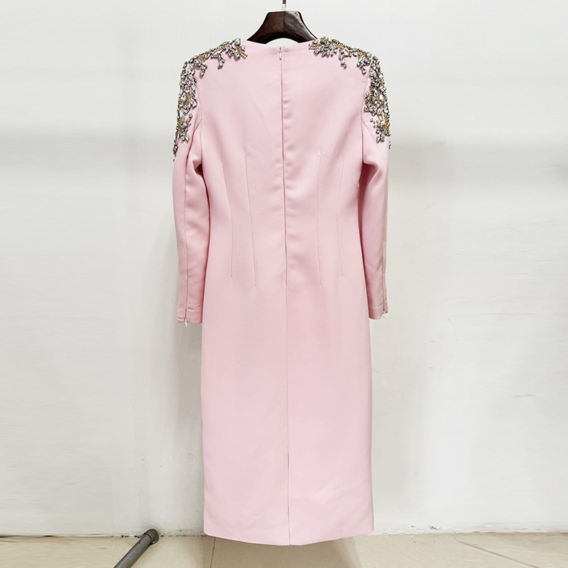 Long sleeve fashion long rhinestone European style dress