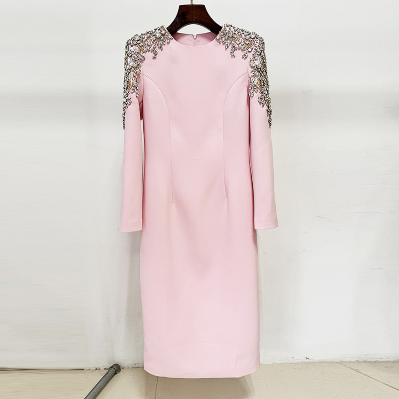 Long sleeve fashion long rhinestone European style dress