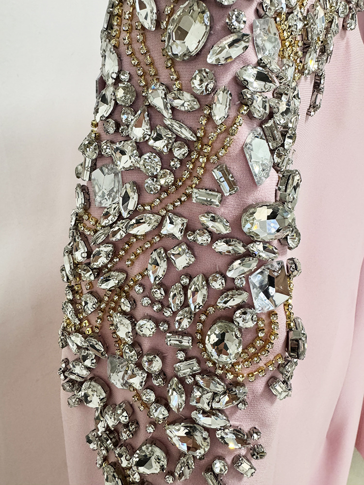 Long sleeve fashion long rhinestone European style dress