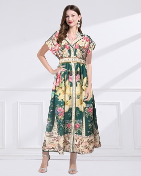 Flowers printing business suit big skirt court style dress