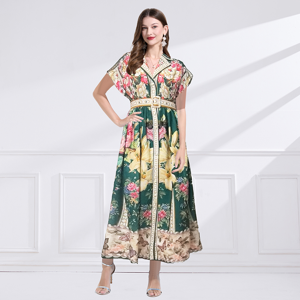 Flowers printing business suit big skirt court style dress