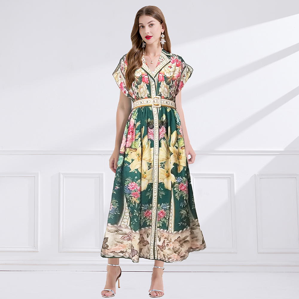 Flowers printing business suit big skirt court style dress