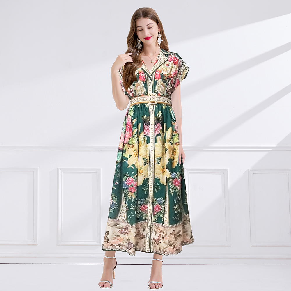 Flowers printing business suit big skirt court style dress