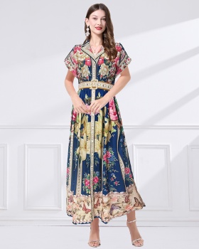 Printing big skirt business suit retro short sleeve dress