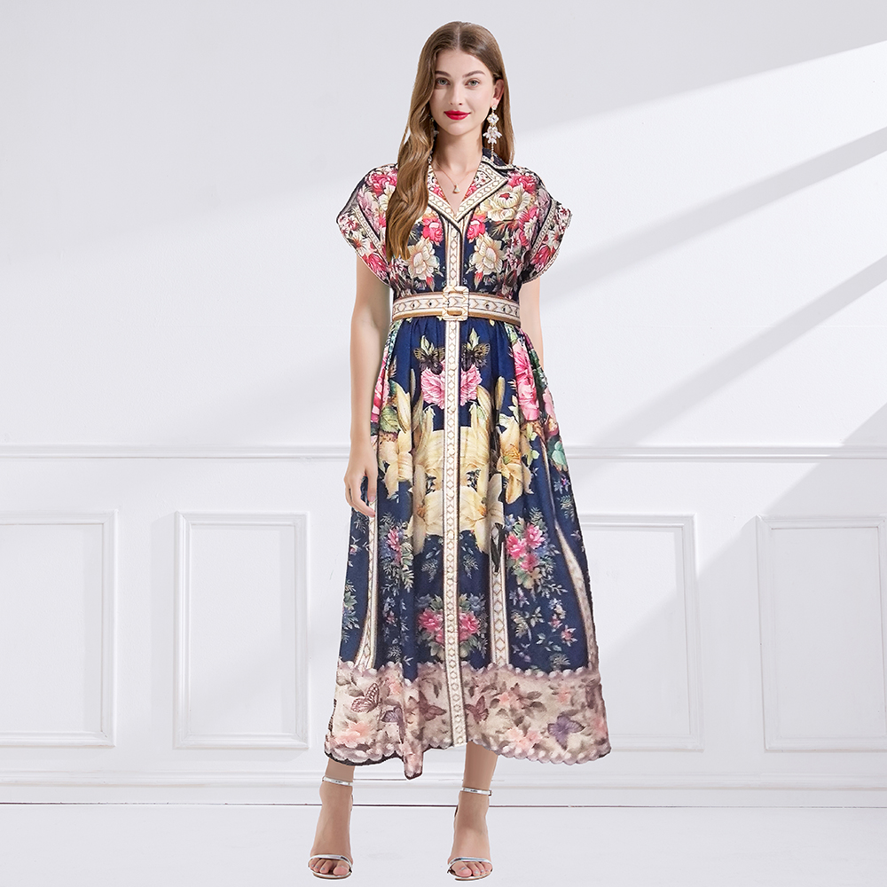 Printing big skirt business suit retro short sleeve dress