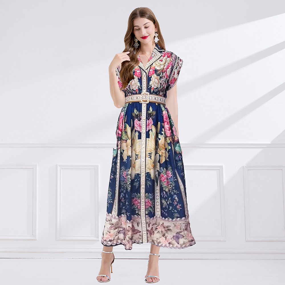 Printing big skirt business suit retro short sleeve dress