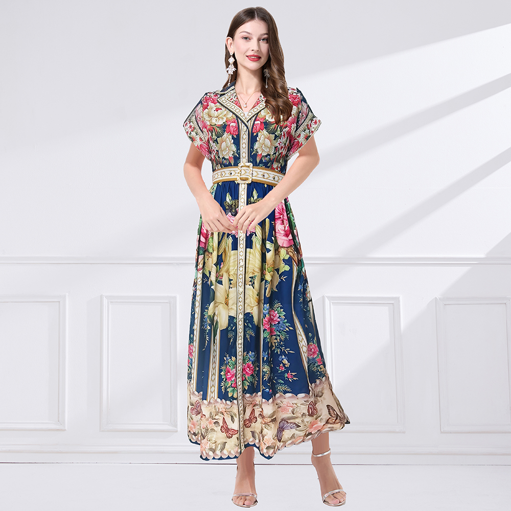 Printing big skirt business suit retro short sleeve dress