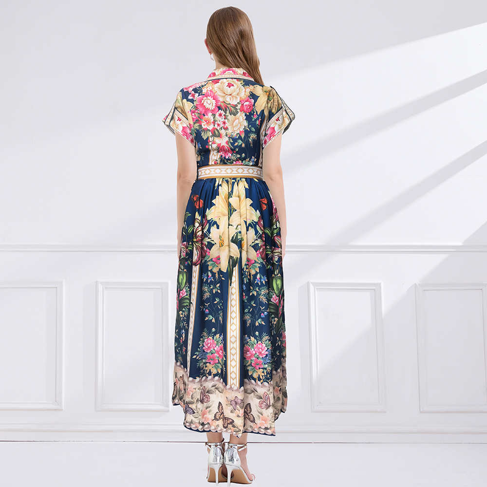 Printing big skirt business suit retro short sleeve dress