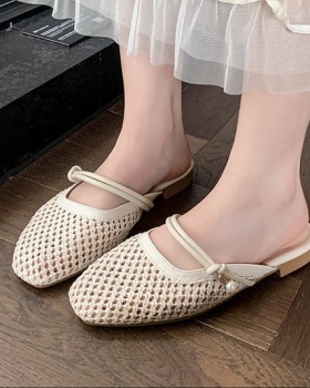 Half hollow flat slippers square head lady lazy shoes