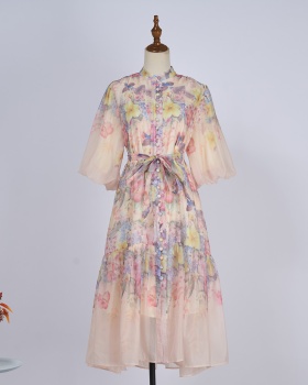 Temperament printing slim European style short sleeve dress