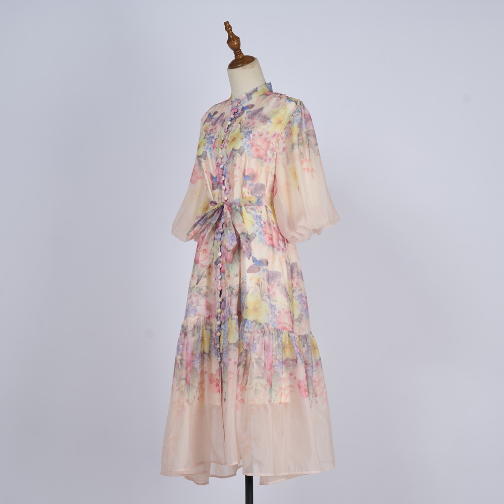 Temperament printing slim European style short sleeve dress