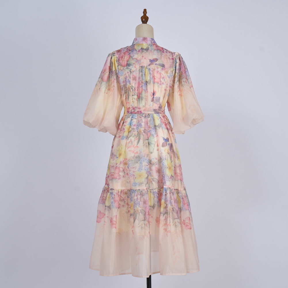 Temperament printing slim European style short sleeve dress