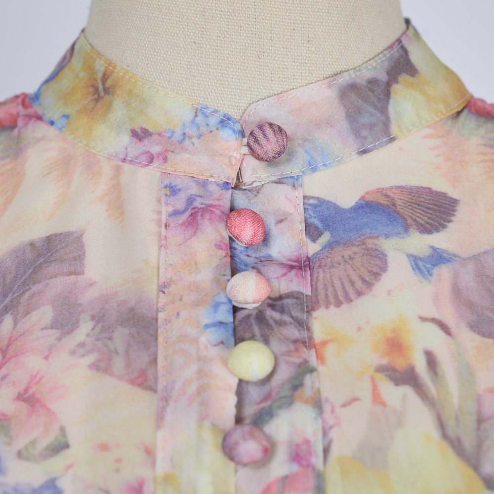 Temperament printing slim European style short sleeve dress