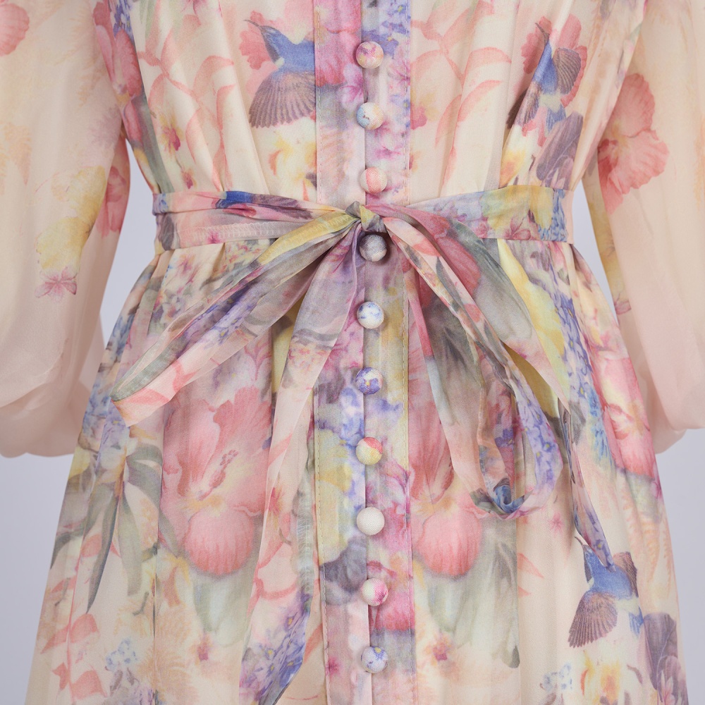 Temperament printing slim European style short sleeve dress