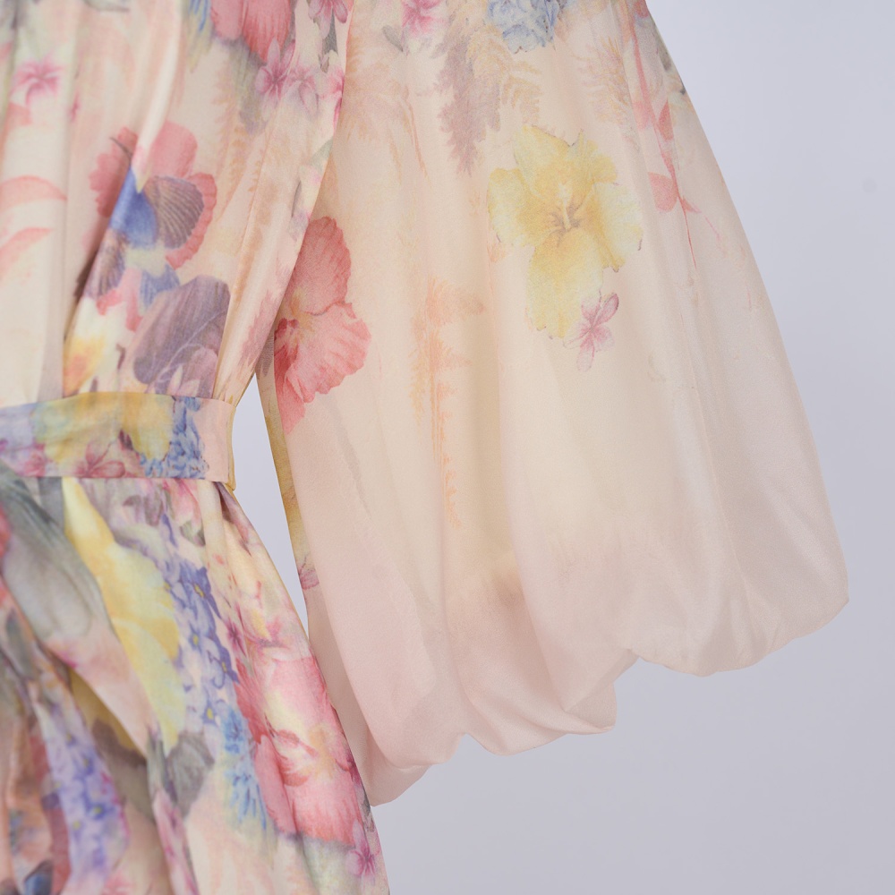 Temperament printing slim European style short sleeve dress