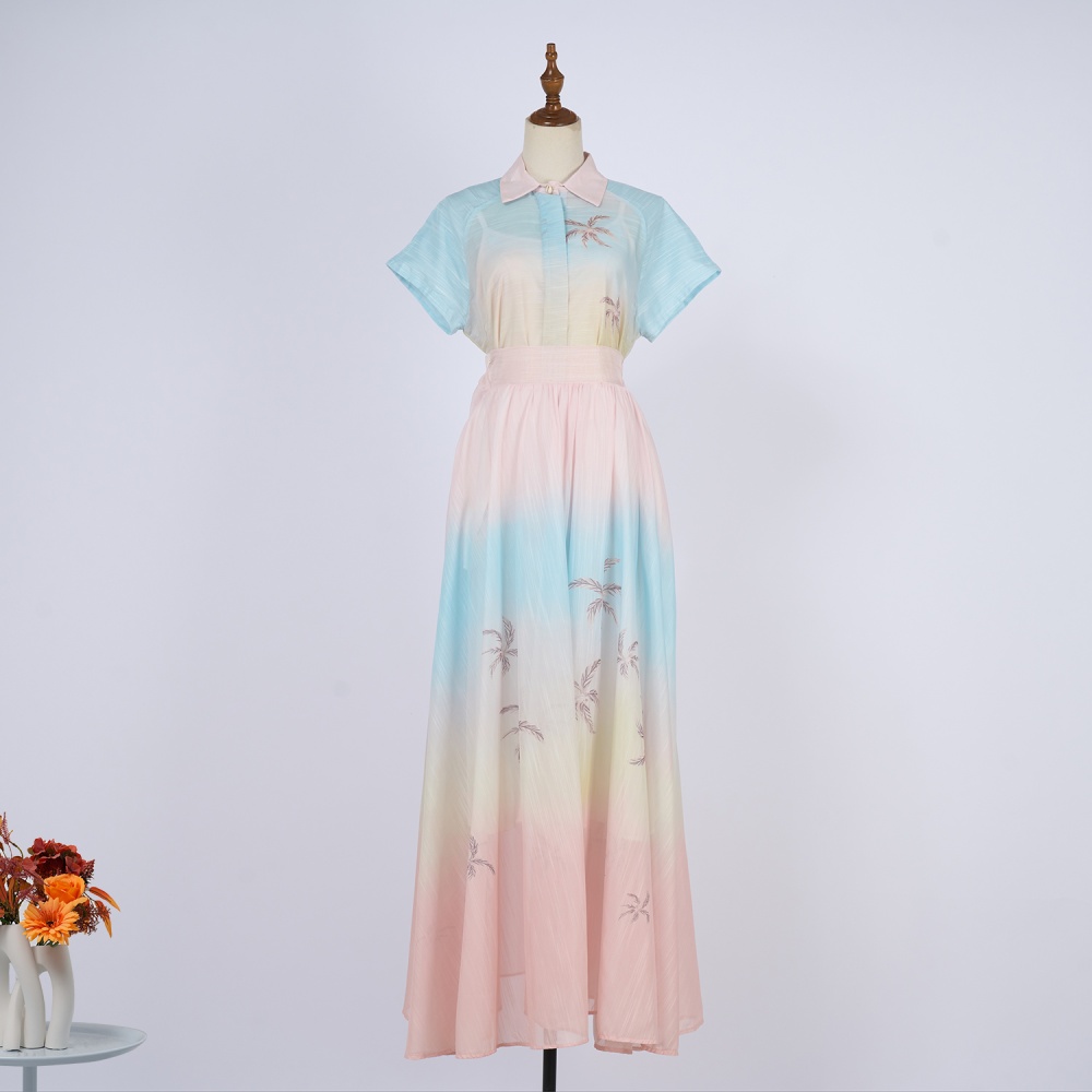 Lapel long slim skirt big skirt pattern shirt a set