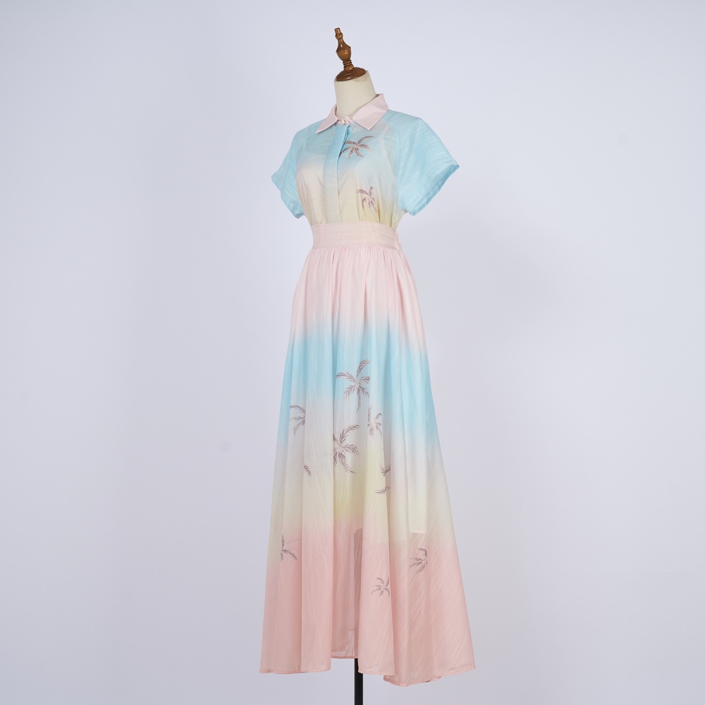 Lapel long slim skirt big skirt pattern shirt a set