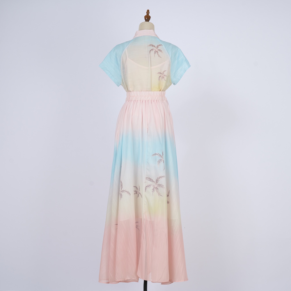 Lapel long slim skirt big skirt pattern shirt a set