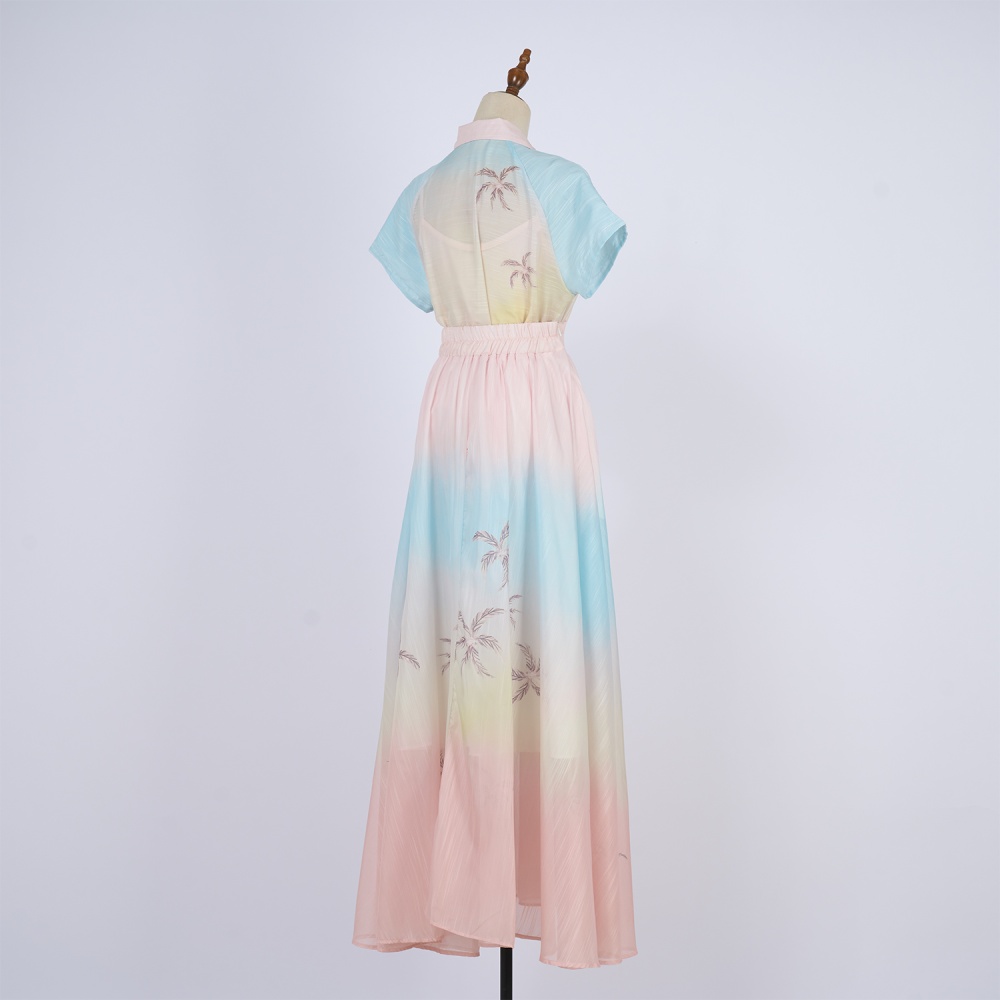 Lapel long slim skirt big skirt pattern shirt a set