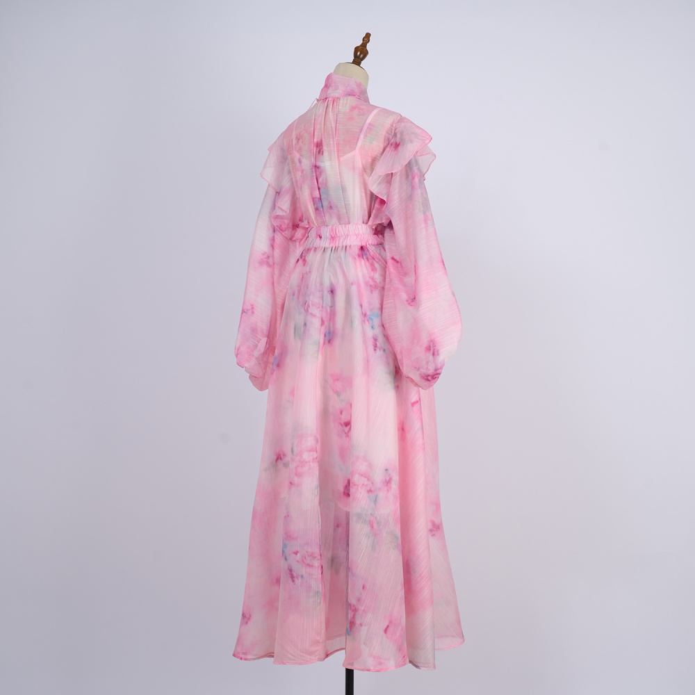 Silk linen spring shirt collocation high waist skirt