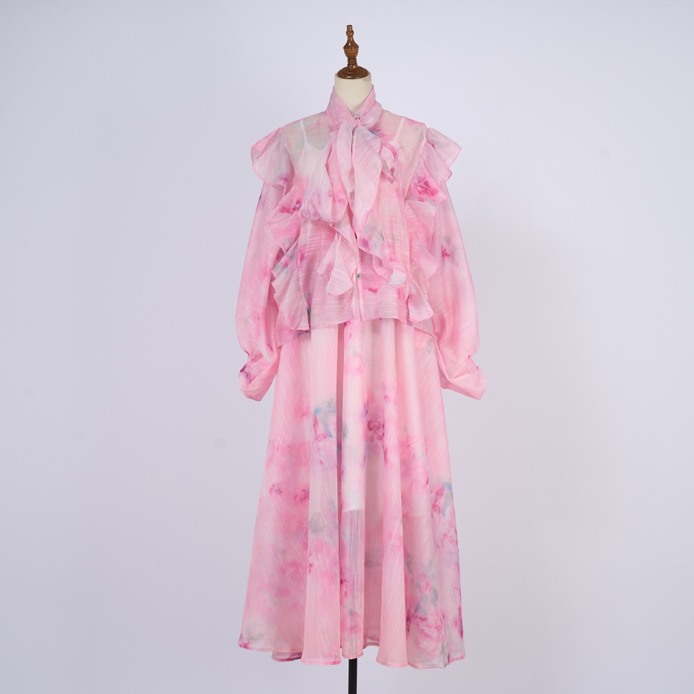Silk linen spring shirt collocation high waist skirt