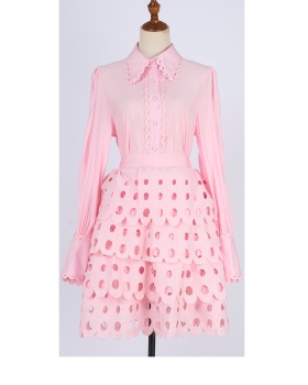Lace pure tops half elastic splice short skirt a set