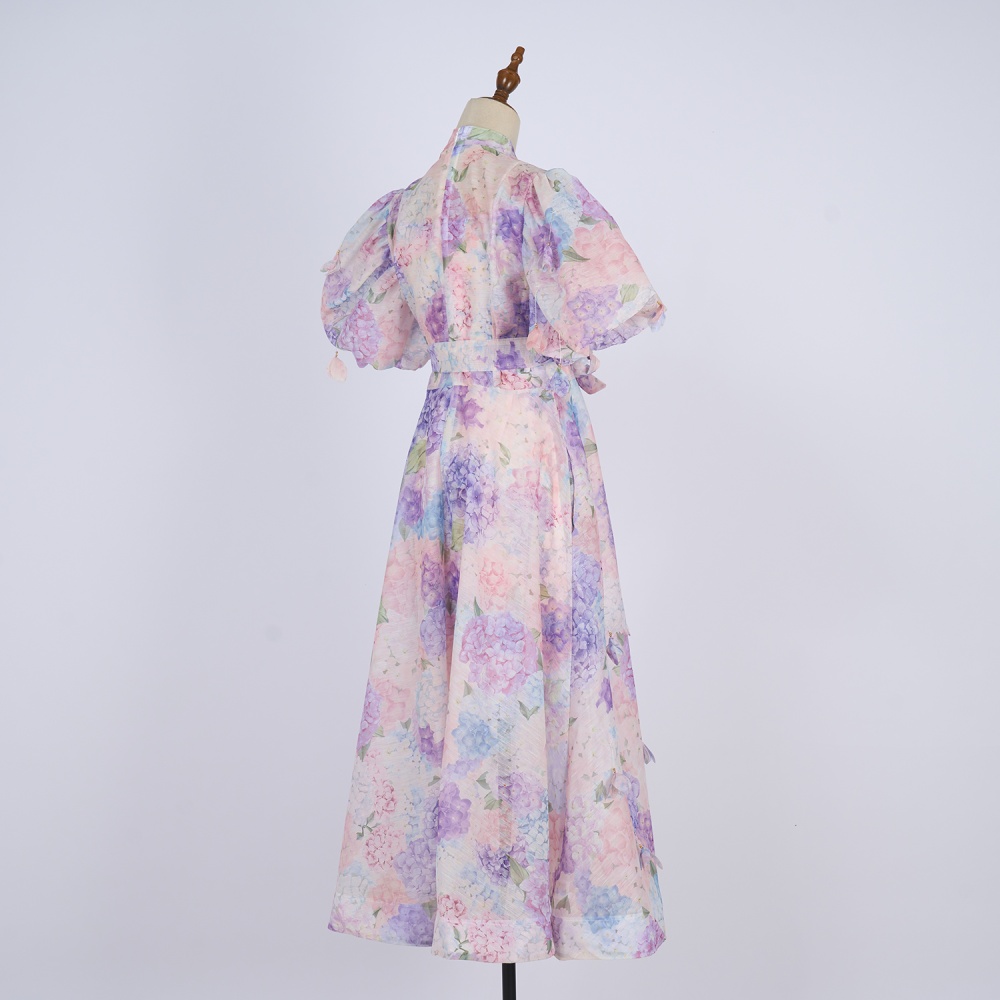 Catwalk sling puff sleeve stereoscopic printing court style dress