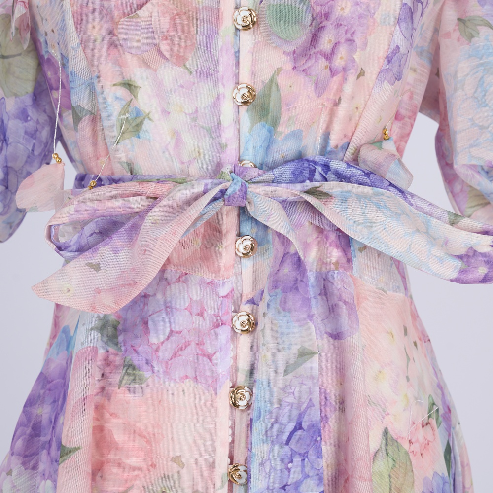 Catwalk sling puff sleeve stereoscopic printing court style dress