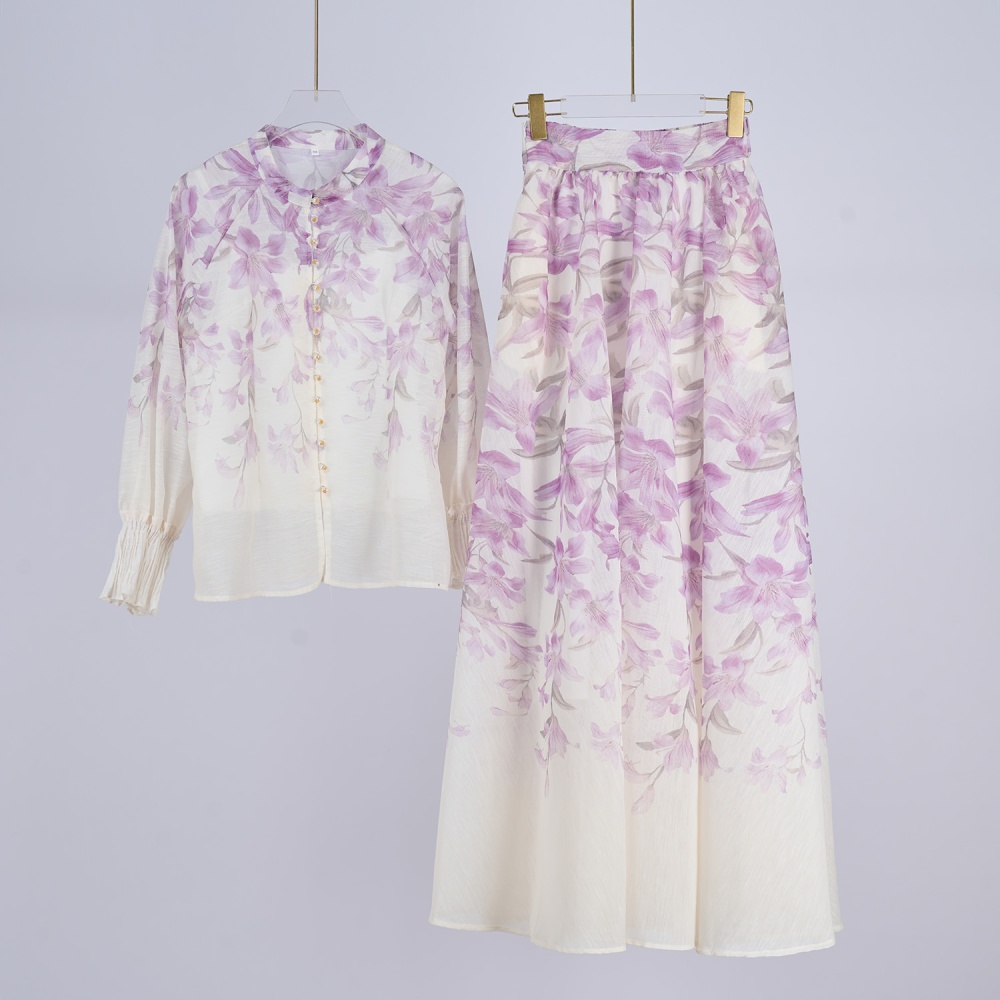 Printing big skirt skirt long shirt a set