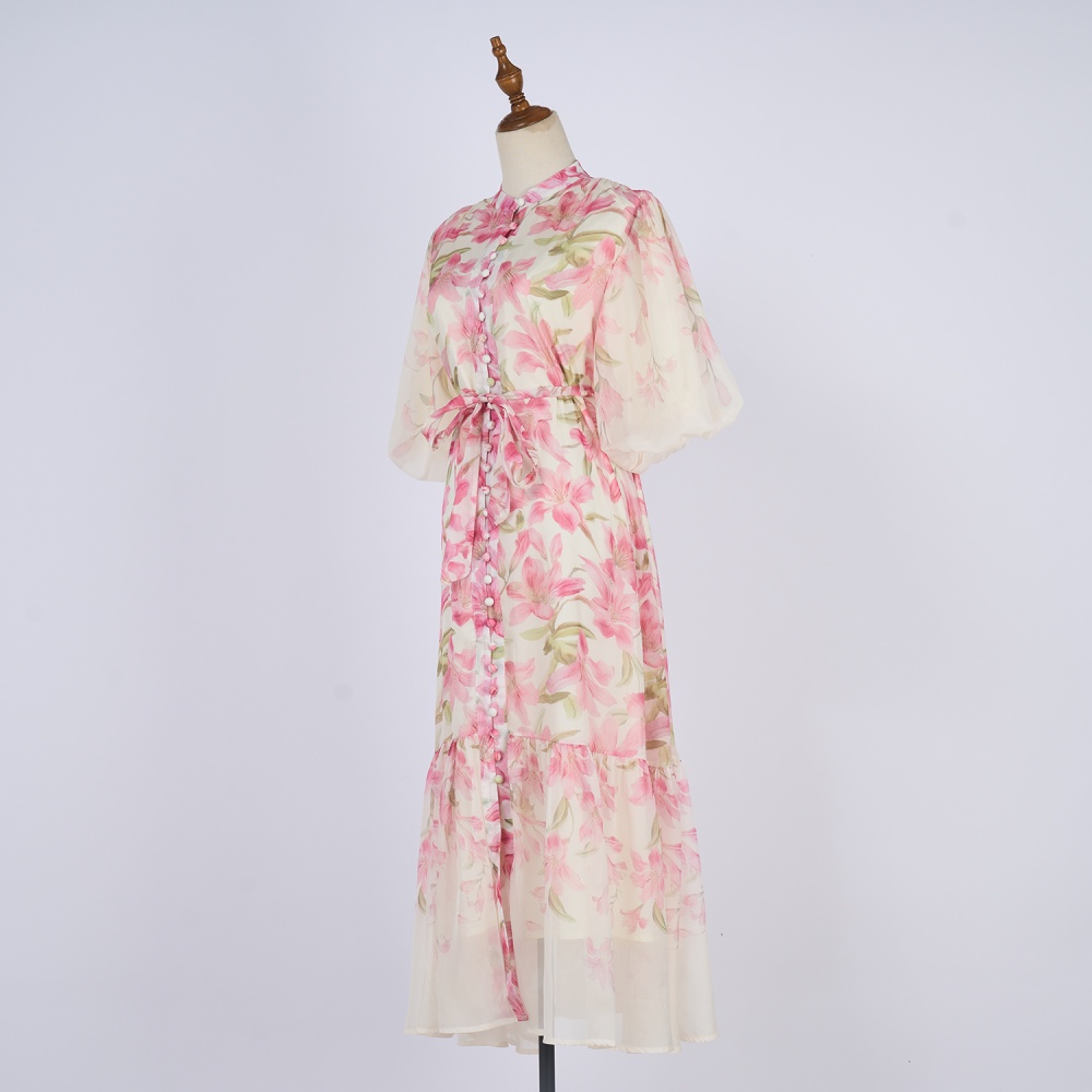 Summer loose waist dress puff sleeve long dress