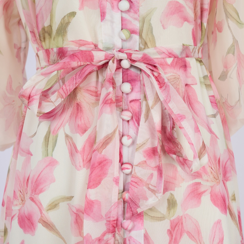 Summer loose waist dress puff sleeve long dress