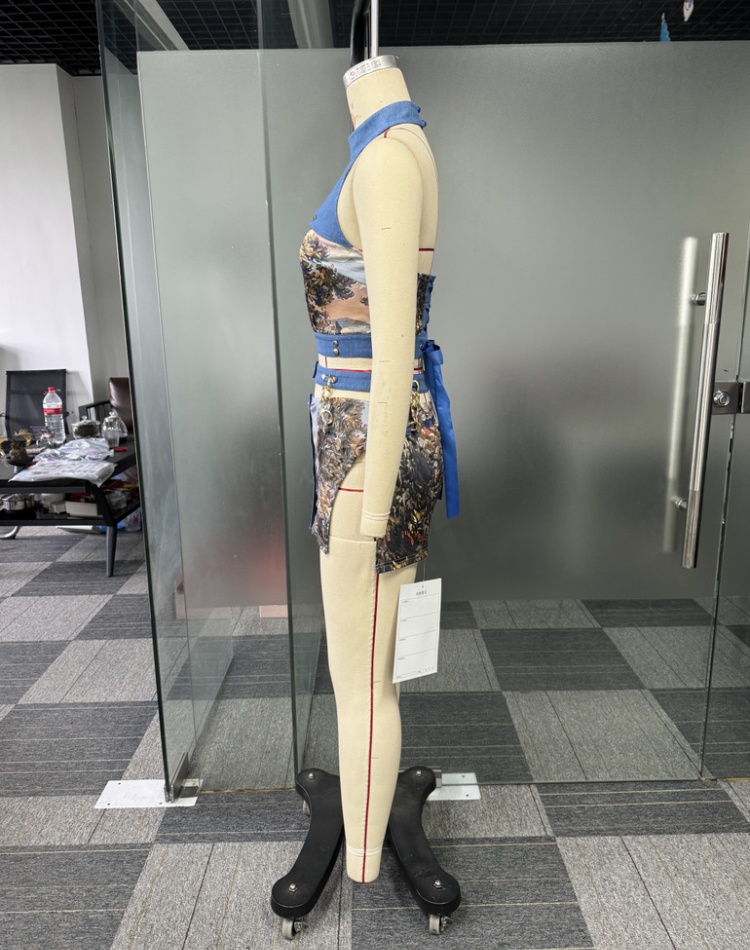 Split sexy sling bandage printing elegant tops a set