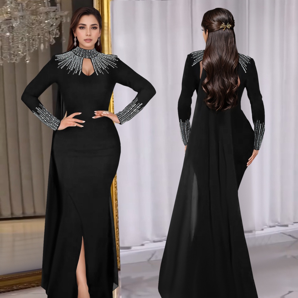 Long sleeve perspective fashion elegant dress for women